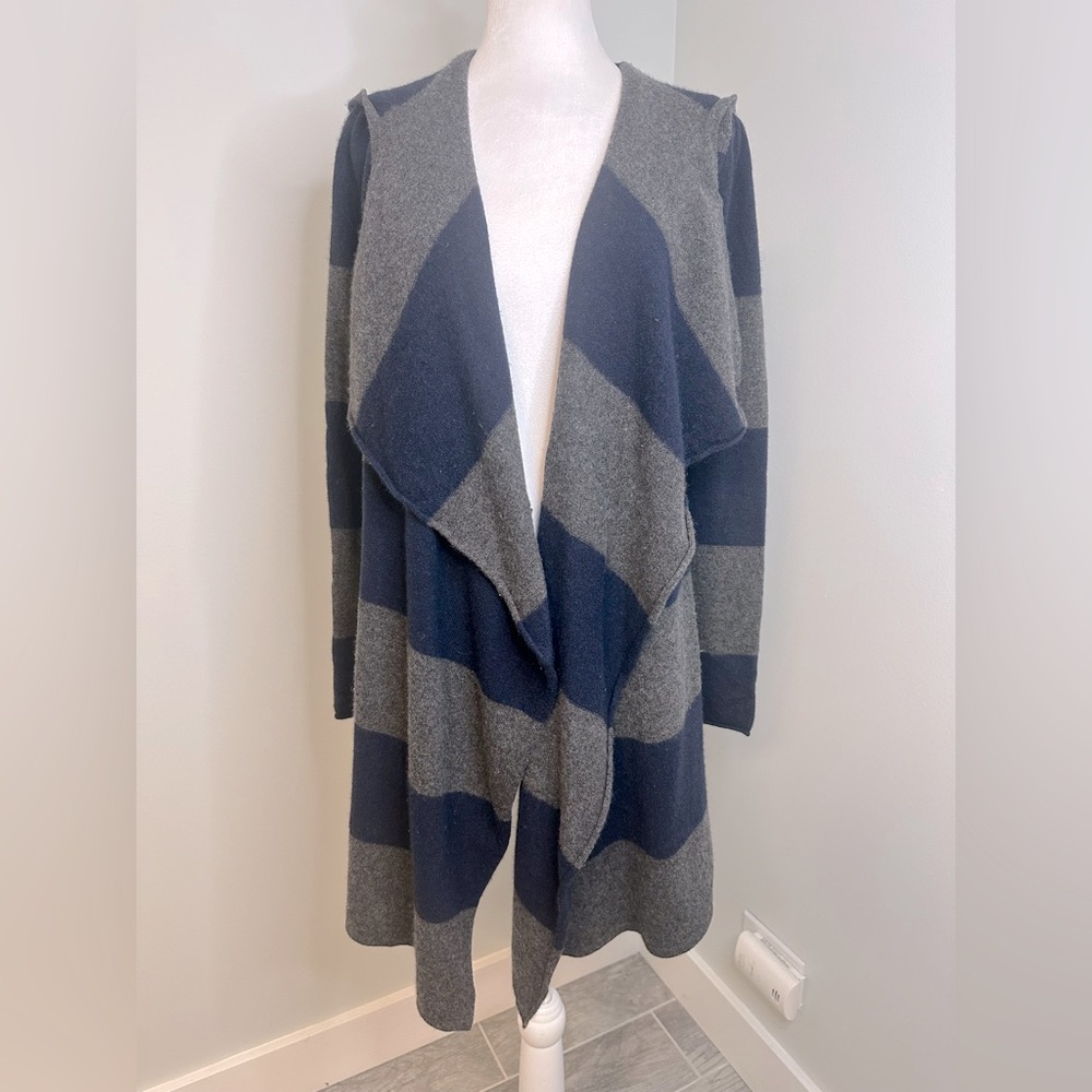 Quotation Cashmere  Navy Blue Gray Cardigan Sweater Size Medium